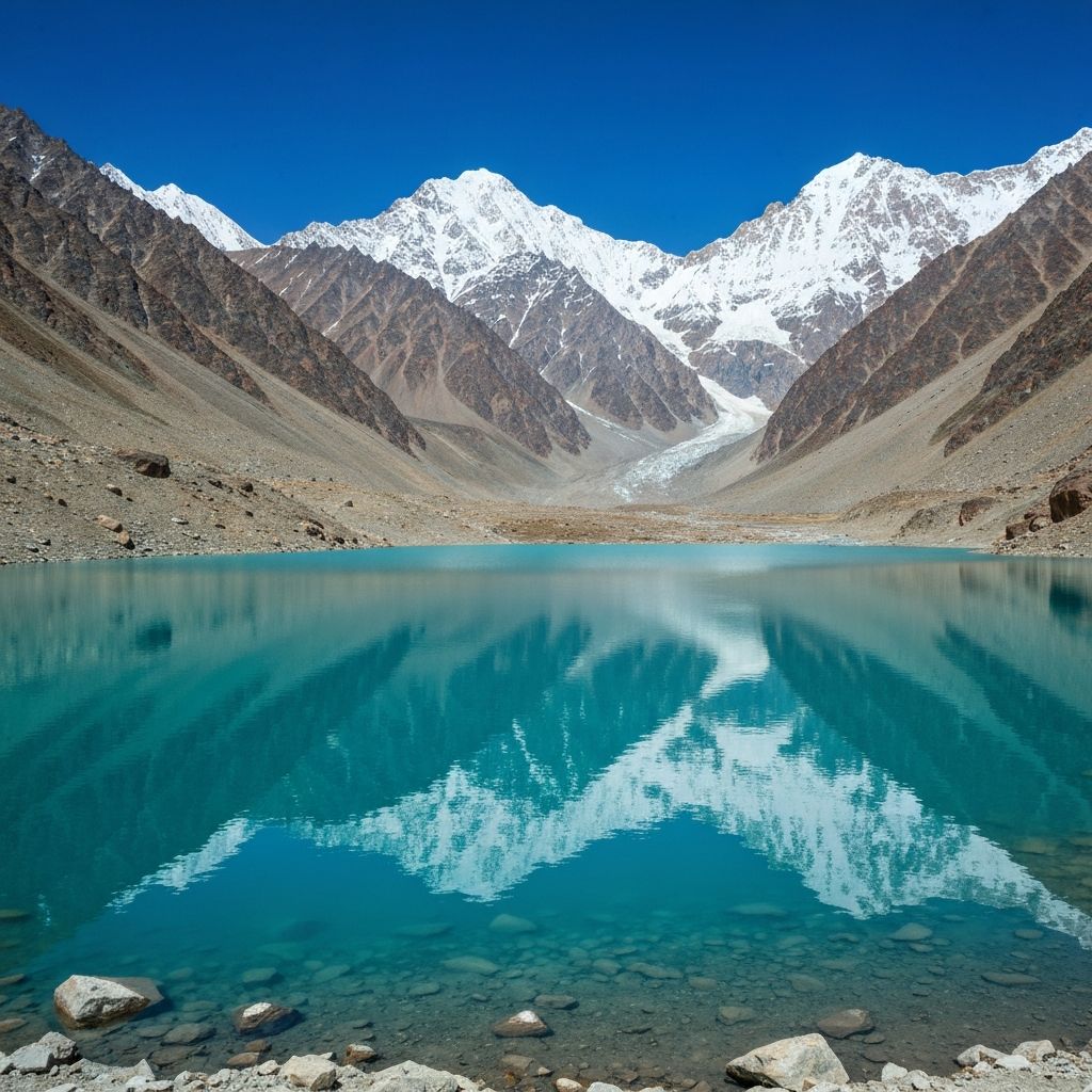 Glacial lake reflecting the Karakoram peaks